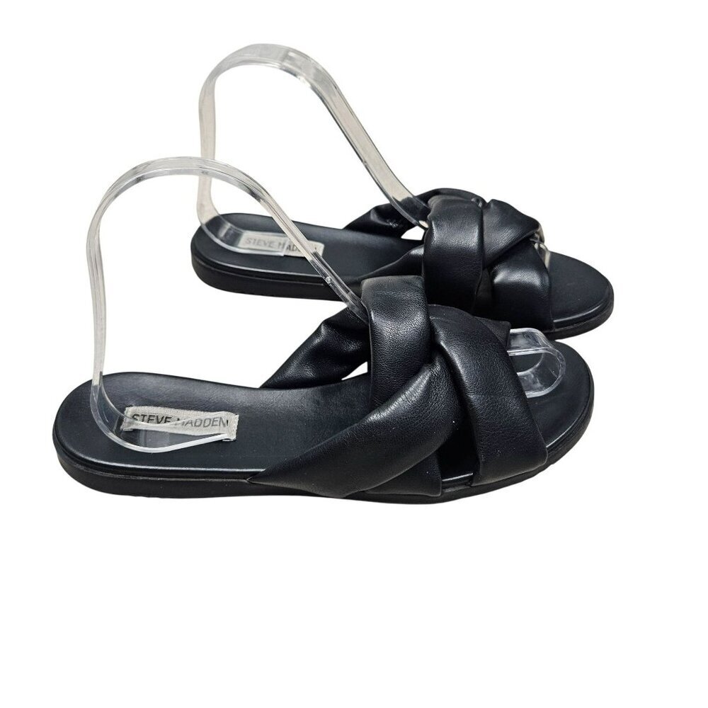 Steve Madden Womens Black Slip-On Knotted Puffy Flat Sandals Sz 7.5 Neutral Boho